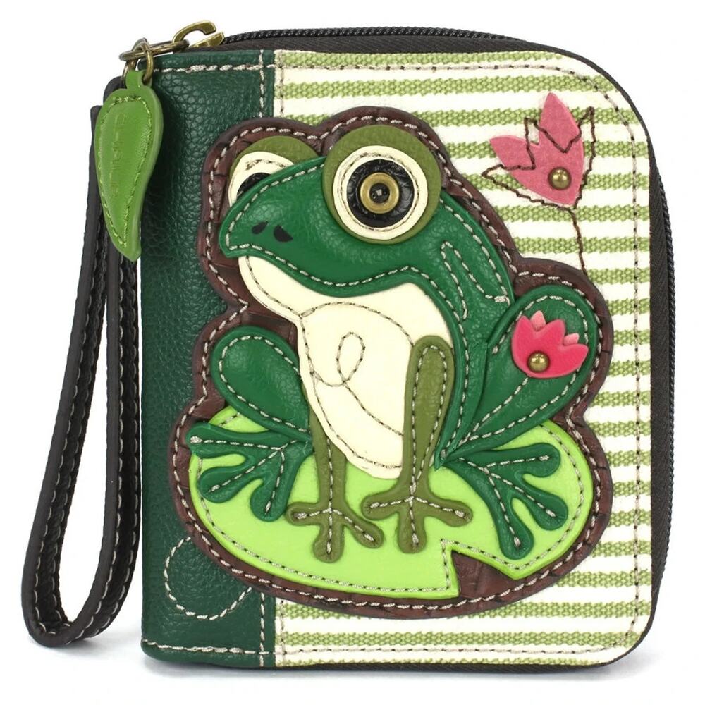 Chala Zip Around Faux Leather Wallet Wristlet - Lily Frog, Green Stripe NWT